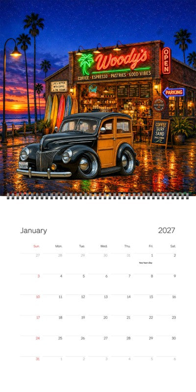 2027 Woodie Neon Calendar 39SURFN-CA