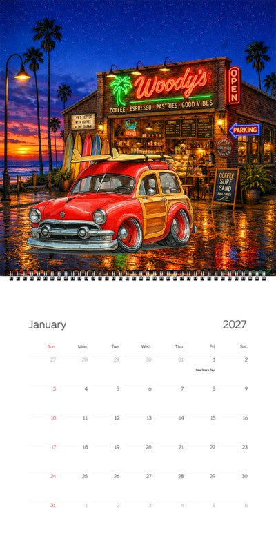 2027 Woodie Neon Calendar OLDSRFR-CA