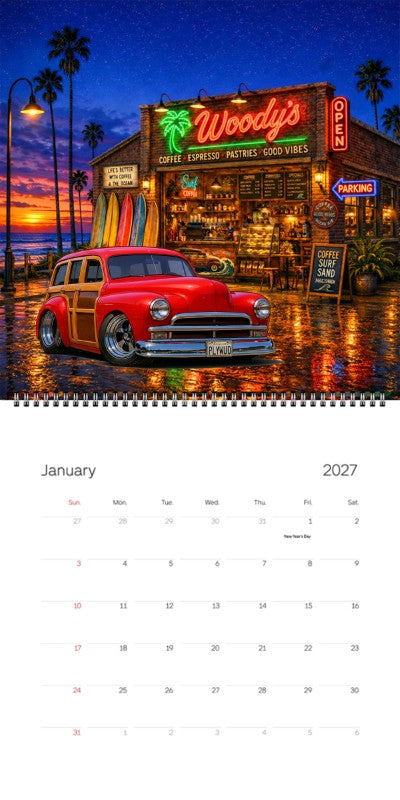 2027 Woodie Neon Calendar PLYWUD-CA