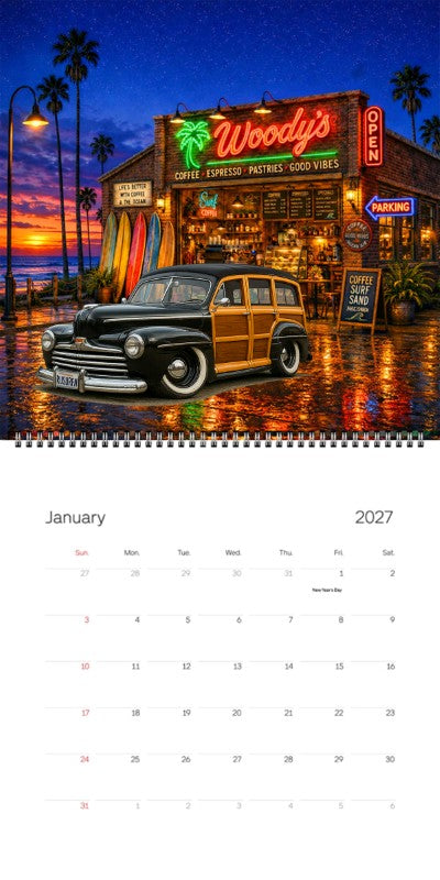 2027 Woodie Neon Calendar RUSURFN-CA