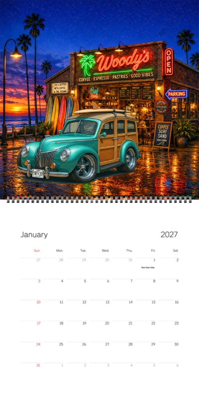 2027 Woodie Neon Calendar SRFRJO-HI