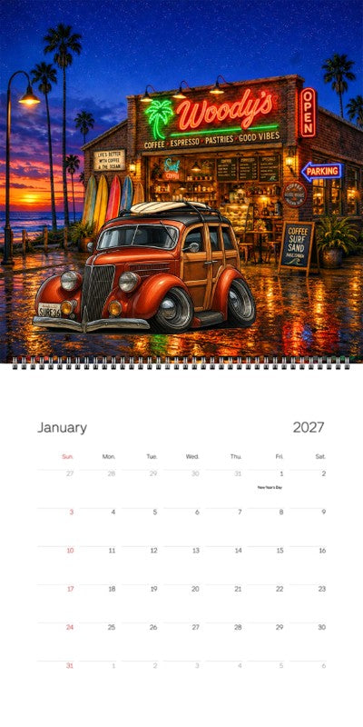 2027 Woodie Neon Calendar SURF36-CA