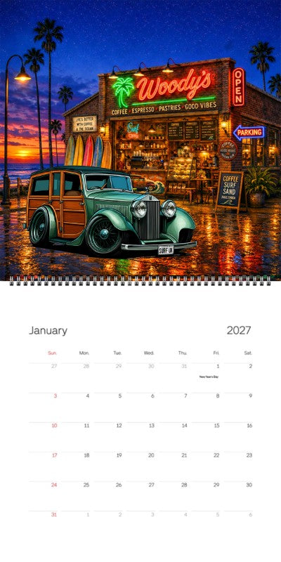 2027 Woodie Neon Calendar SURFUK-CA