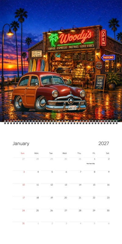 2027 Woodie Neon Calendar WAVEQST-CA