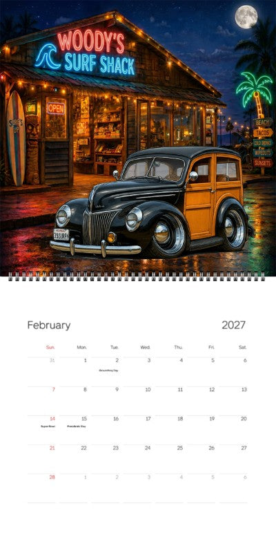 2027 Woodie Neon Calendar 39SURFN-CA