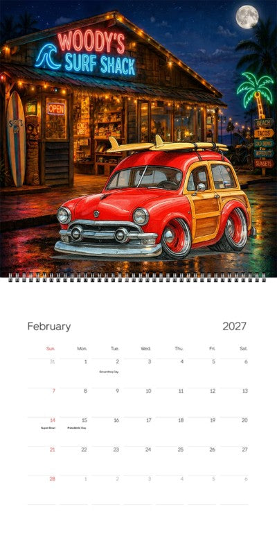 2027 Woodie Neon Calendar OLDSRFR-CA