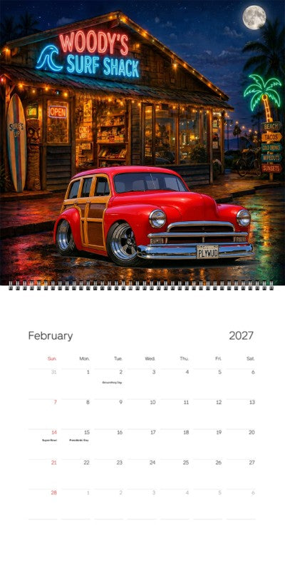 2027 Woodie Neon Calendar PLYWUD-CA