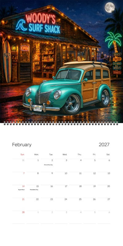 2027 Woodie Neon Calendar SRFRJO-HI