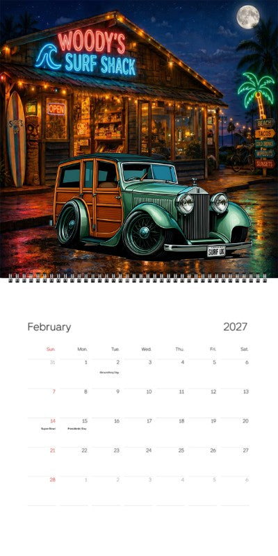 2027 Woodie Neon Calendar SURFUK-CA