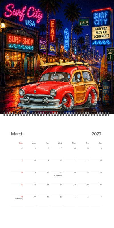 2027 Woodie Neon Calendar OLDSRFR-CA