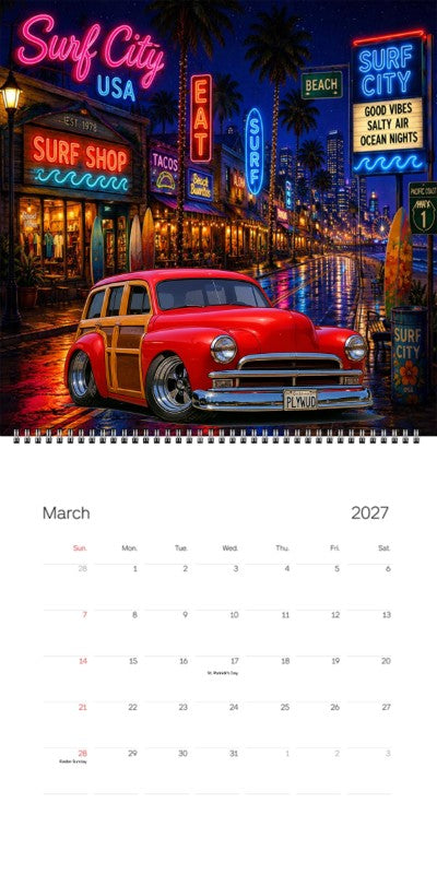 2027 Woodie Neon Calendar PLYWUD-CA