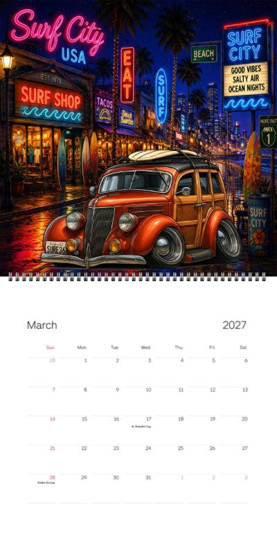 2027 Woodie Neon Calendar SURF36-CA