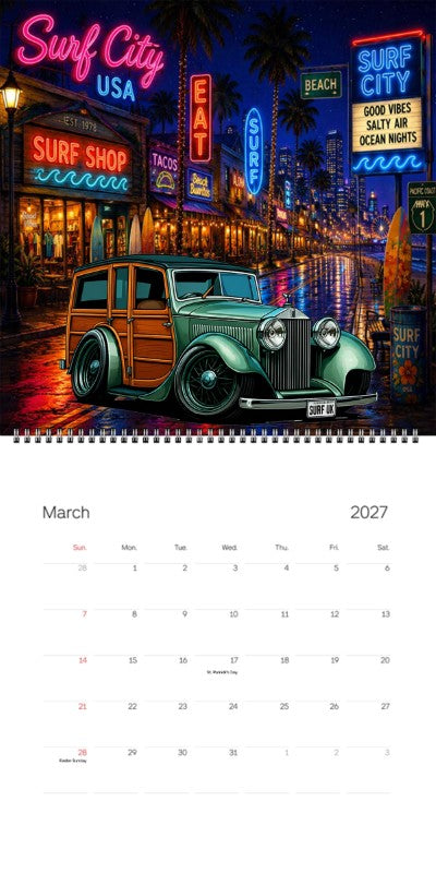 2027 Woodie Neon Calendar SURFUK-CA