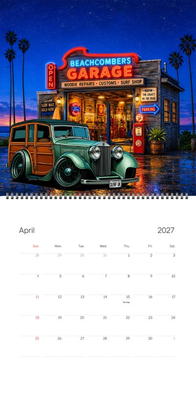 2027 Woodie Neon Calendar SURFUK-CA