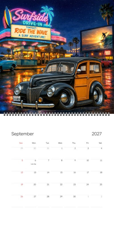 2027 Woodie Neon Calendar 39SURFN-CA