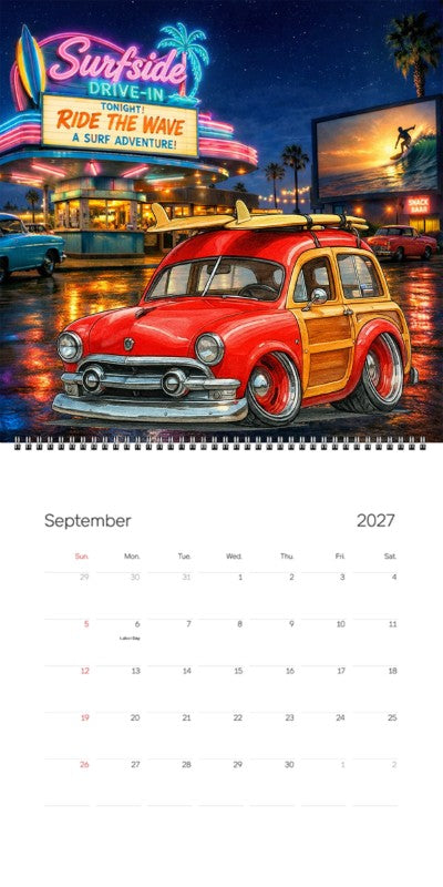 2027 Woodie Neon Calendar OLDSRFR-CA