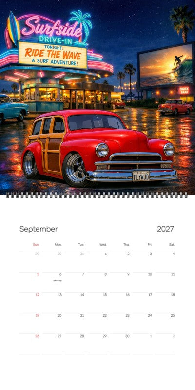2027 Woodie Neon Calendar PLYWUD-CA