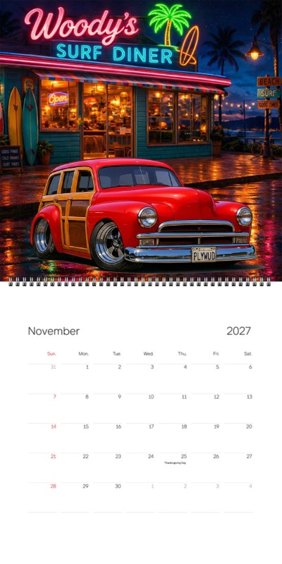 2027 Woodie Neon Calendar PLYWUD-CA