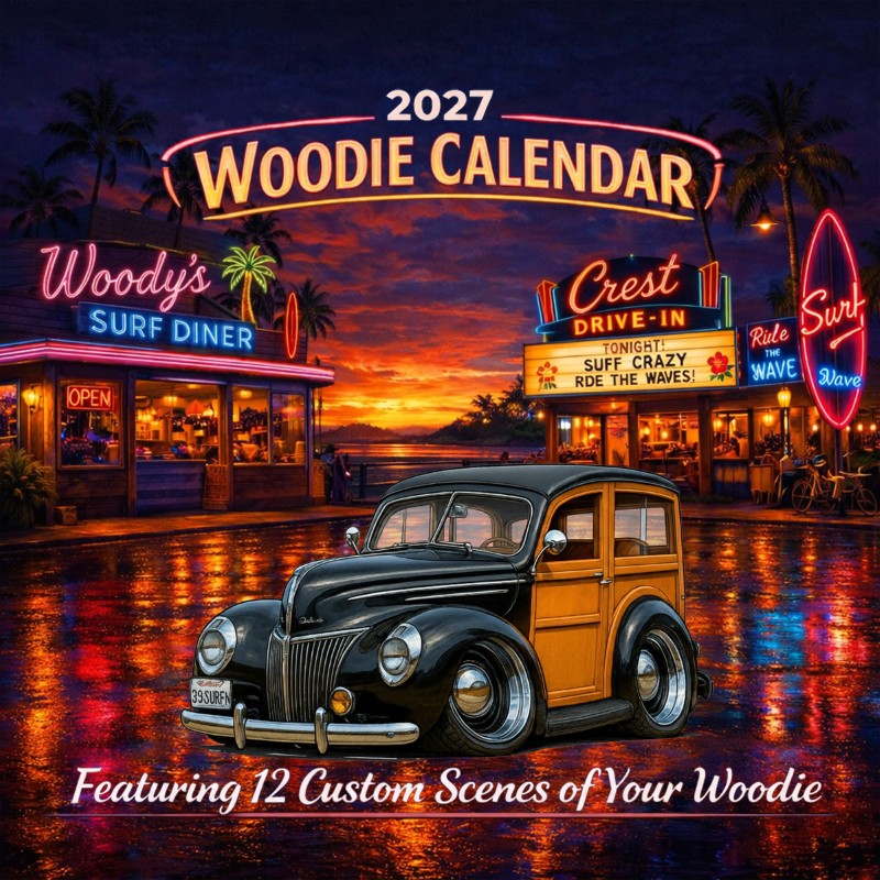 2027 Woodie Neon Calendar 39SURFN-CA