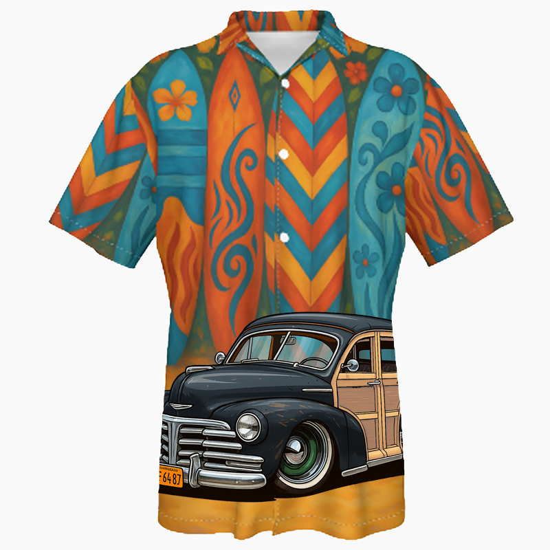 2F6487 (CA) Hawaiian Shirt - Surfboard