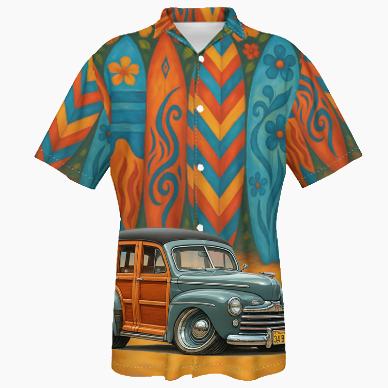 34B165 (CA) Hawaiian Shirt - Surfboard