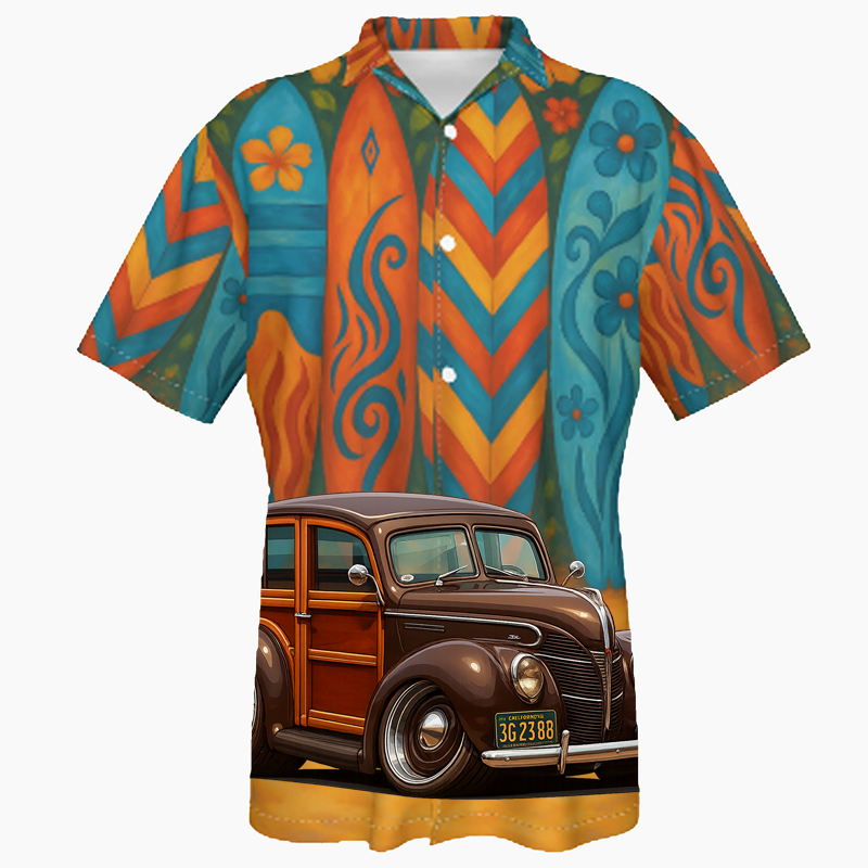 3G2388 (CA) Hawaiian Shirt - Surfboard