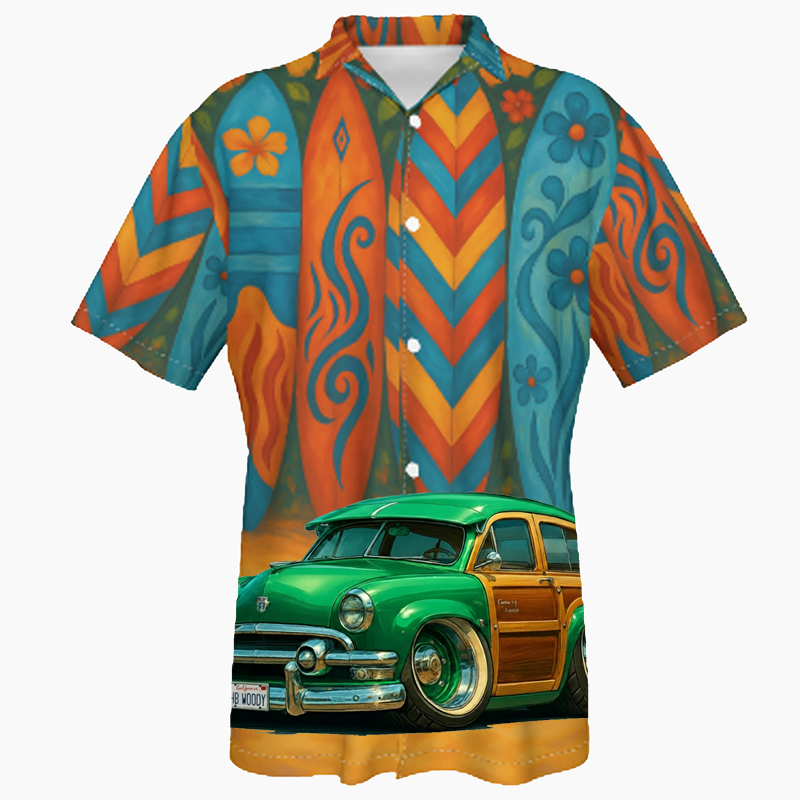 HBWOODY (CA) Hawaiian Shirt - Surfboard