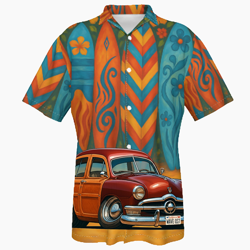 WAVEQST (CA) Hawaiian Shirt - Surfboard