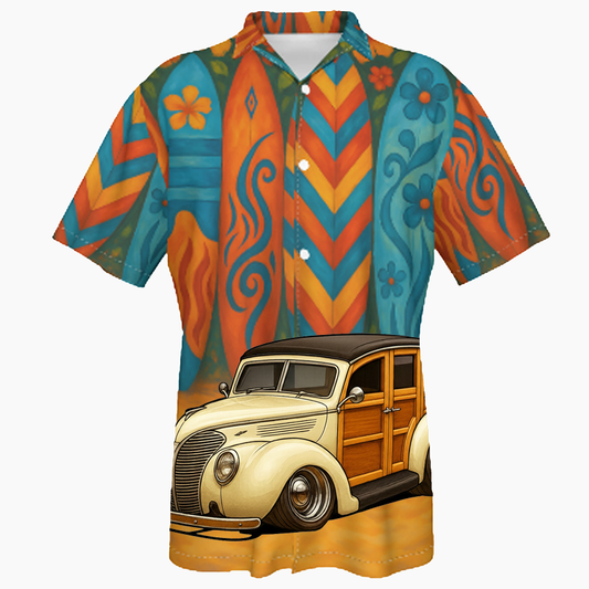 WOODROD (CA) Hawaiian Shirt - Surfboard