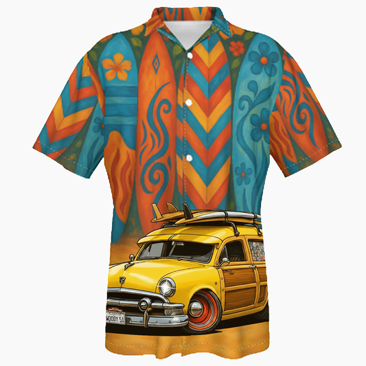 WOODY51 (CA) Hawaiian Shirt - Surfboard